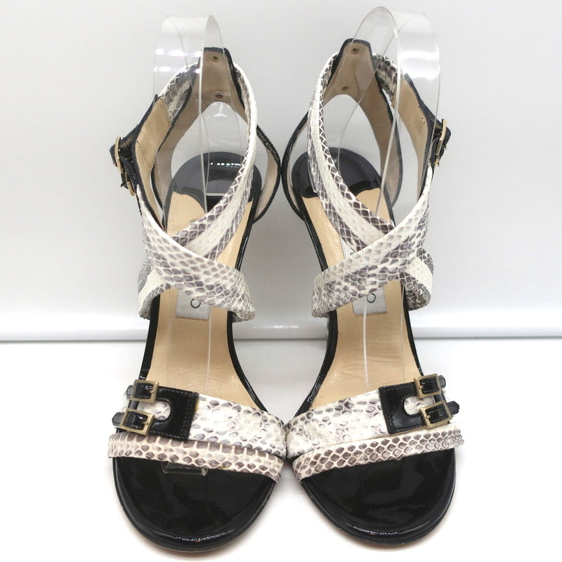 Jimmy Choo Crisscross Sandals Cream Snakeskin & Black Patent Leather Size 39 product image 3, provided for visual reference