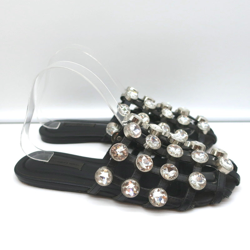 Alexander Wang Amelia Crystal-Studded Mules Black Leather Size 39 Caged Sandals product image 3, provided for visual