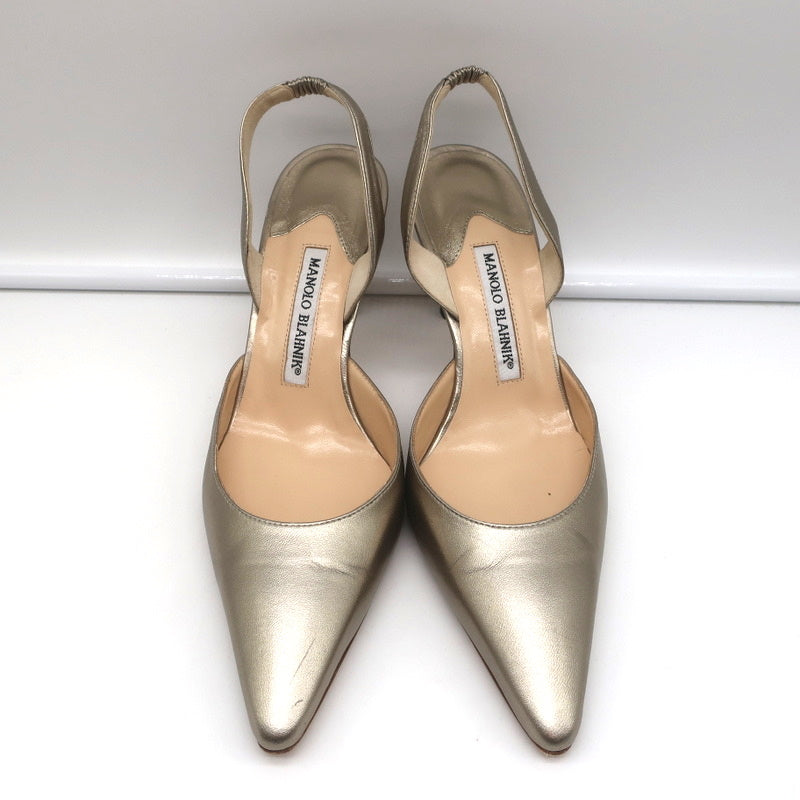 Manolo Blahnik Carolyne Slingback Pumps Gold Metallic Leather Size 38.5 product image 3, provided for visual reference and