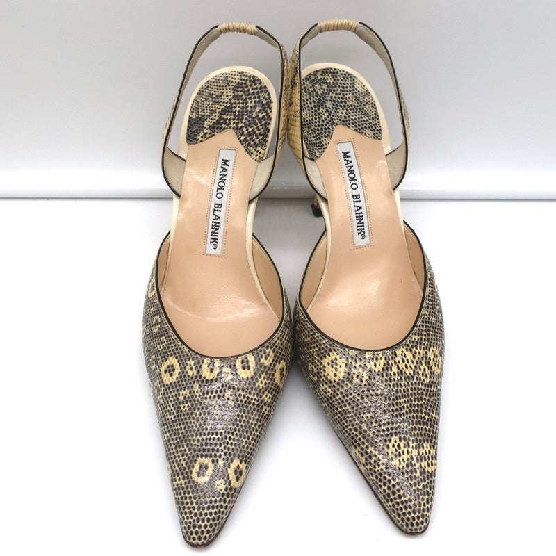 Manolo Blahnik Carolyne Slingback Pumps Ivory Lizard Size 38.5 Pointed Toe Heels product image 3, provided for visual