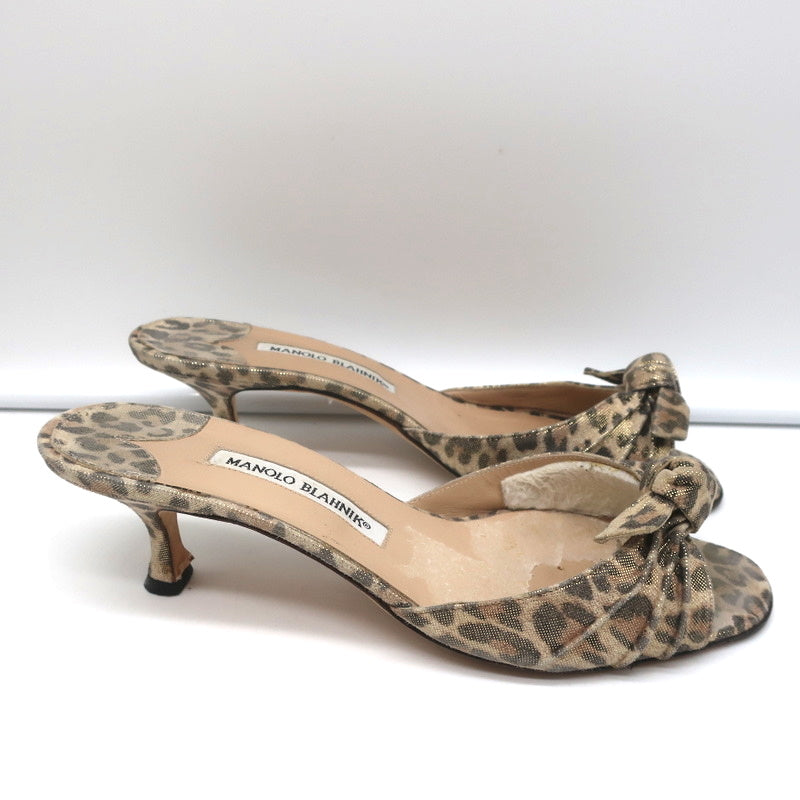 Manolo Blahnik Knot Slide Sandals Metallic Leopard Print Size 39.5 Kitten Heel product image 3, provided for visual