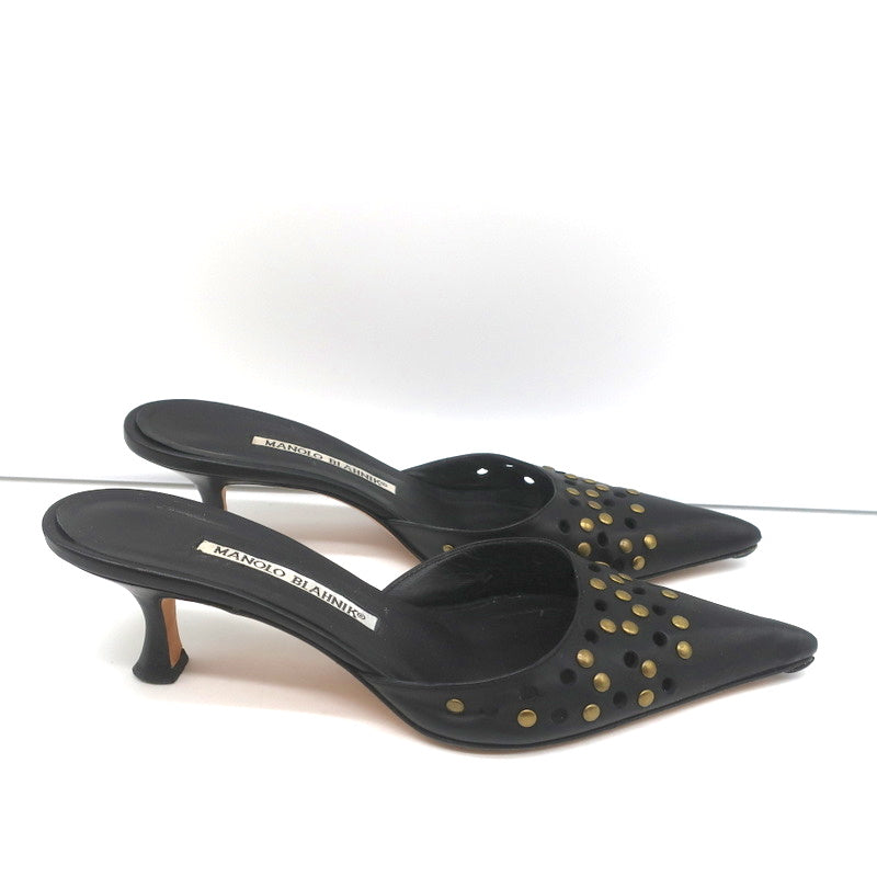 Manolo Blahnik Studded Mules Balu Black Perforated Leather Size 36.5 Kitten Heel product image 3, provided for visual