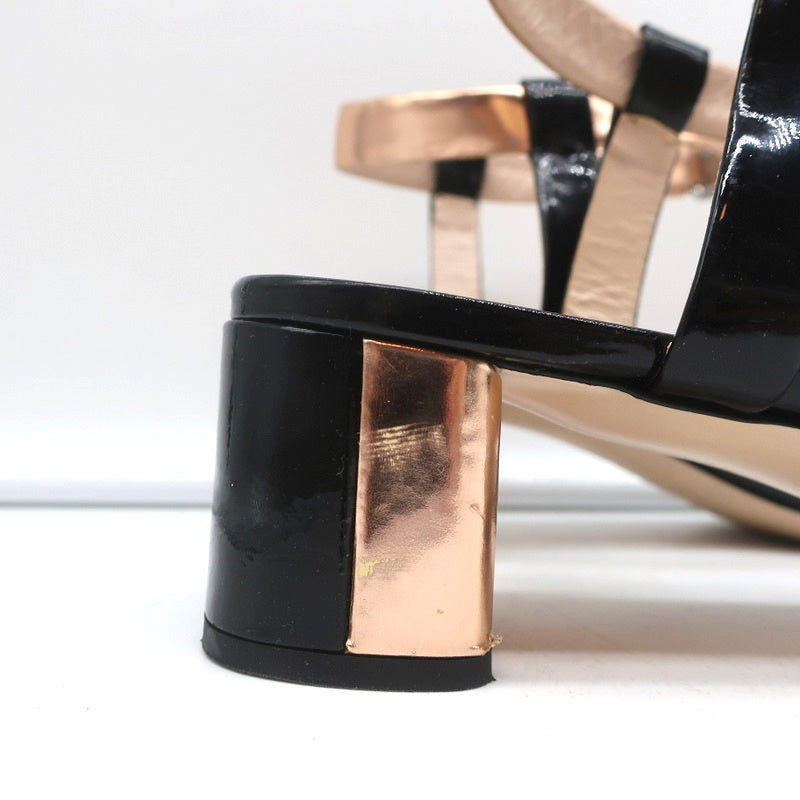 Miu Miu Bicolor Ankle Strap Sandals Metallic Rose Gold & Black Patent Size 41 product image 3, provided for visual reference