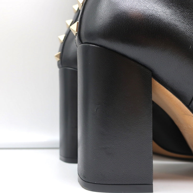 Valentino Rockstud Trim Mid-Calf Boots Black Leather Size 38 High Heel product image 3, provided for visual reference and