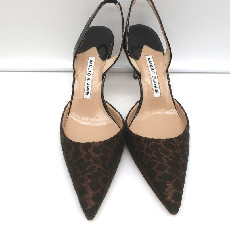 Manolo Blahnik Carolyne Slingback Pumps Leopard Jacquard & Patent Size 38.5 product image 3, provided for visual reference