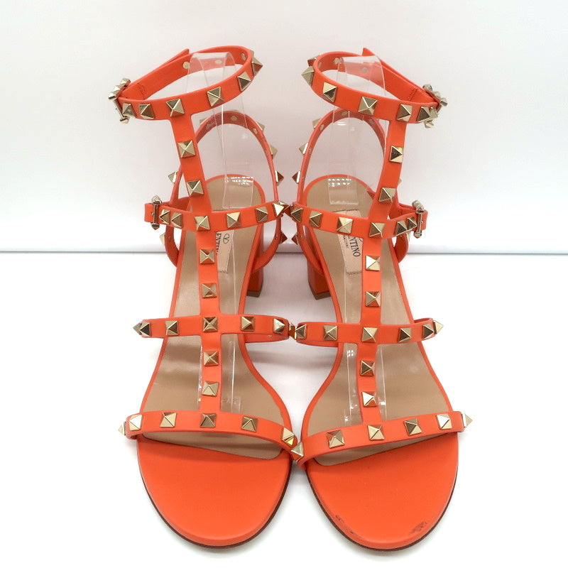 Valentino Rockstud Ankle Strap Sandals Orange Leather Size 40 Open Toe Heels NEW product image 3, provided for visual