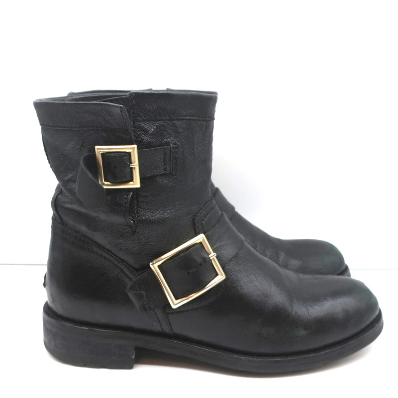 Jimmy Choo Youth Biker Boots Black Leather Size 38 Buckled Ankle Boots product image 3, provided for visual reference and
