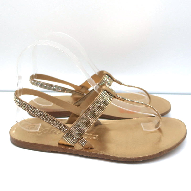 Pedro Garcia Crystal Thong Sandals Zulmar Gold Satin Size 38 Slingback Flats product image 3, provided for visual reference