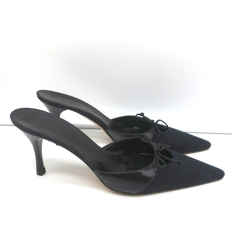 Gucci Bow Mules Black Monogram Canvas & Leather Size 8 Pointed Toe Heels product image 3, provided for visual reference and