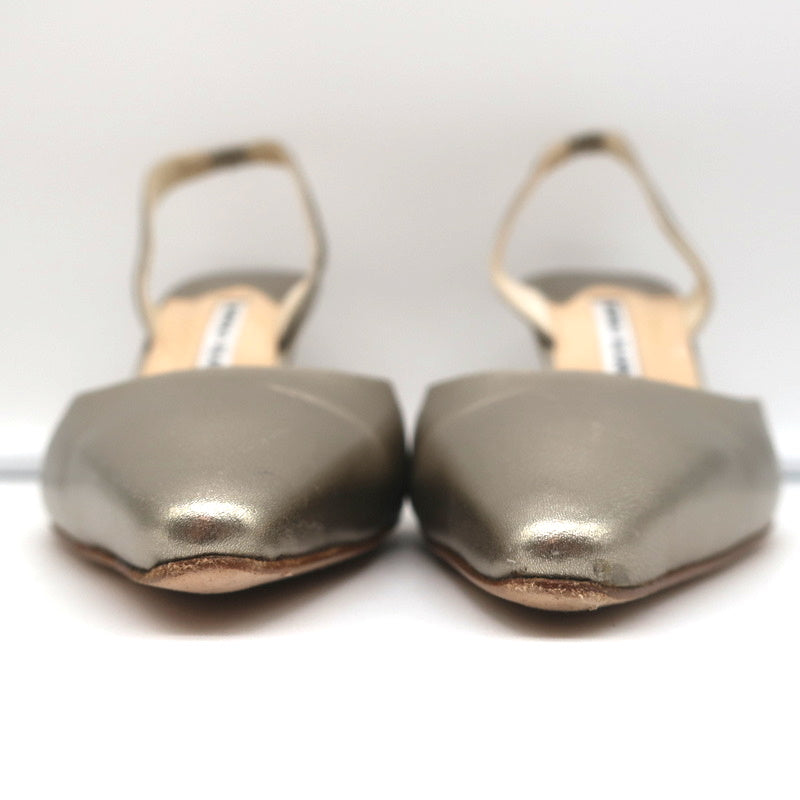 Manolo Blahnik Carolyne Slingback Pumps Gold Metallic Leather Size 38.5 product image 4, provided for visual reference and
