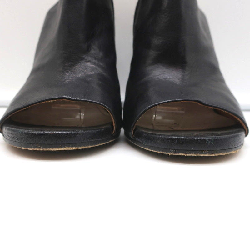 Maison Margiela Open Toe Booties Black Leather Size 37.5 Round Heel Slingback product image 4, provided for visual reference