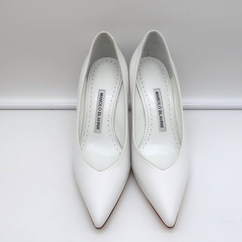 Manolo Blahnik Pumps Urgenzapla White Leather Size 36.5 Pointed Toe Heels product image 4, provided for visual reference and