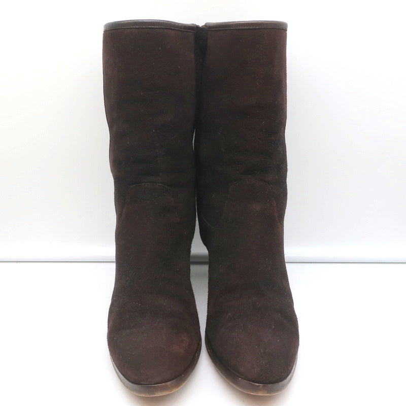Loro Piana Mid-Heel Ankle Boots Dark Brown Leather-Trim Suede Size 37.5 product image 4, provided for visual reference and