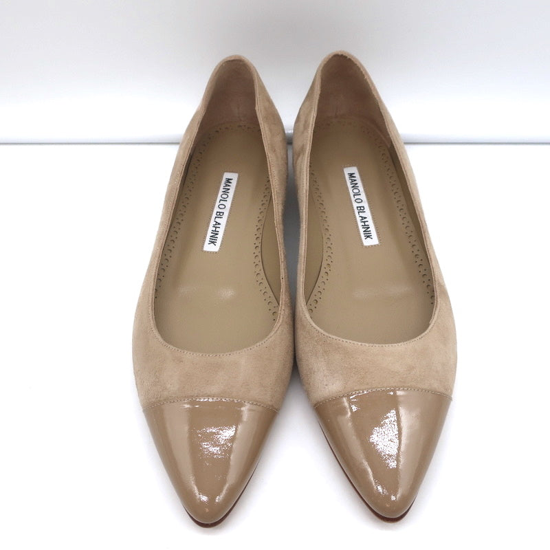 Manolo Blahnik Bipunta Cap Toe Flats Taupe Suede & Patent Leather Size 36 NEW product image 4, provided for visual reference