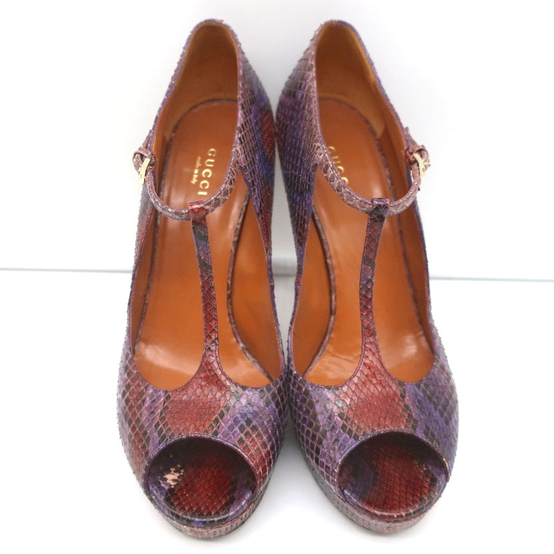 Gucci Platform T-Strap Pumps Purple Snakeskin Size 40 Peep Toe Heels product image 4, provided for visual reference and