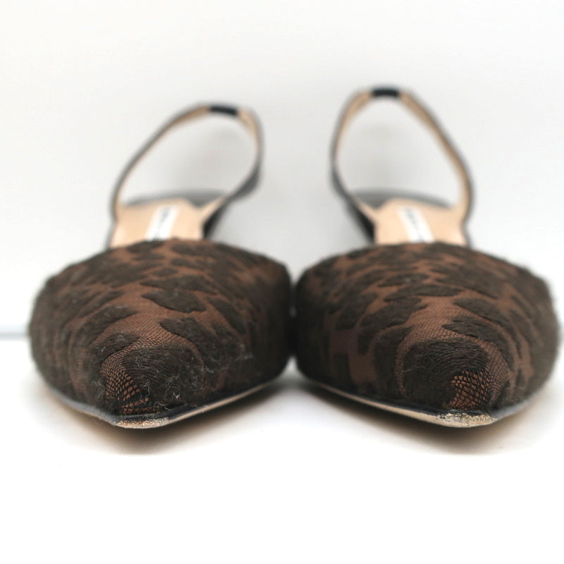 Manolo Blahnik Carolyne Slingback Pumps Leopard Jacquard & Patent Size 38.5 product image 4, provided for visual reference