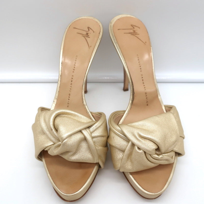 Giuseppe Zanotti Knotted Platform Mule Sandals Gold Metallic Leather Size 38.5 product image 4, provided for visual