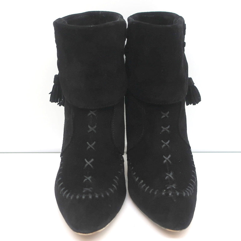 Manolo Blahnik Tassel Ankle Boots Black Suede Size 37 High Heel Booties product image 4, provided for visual reference and