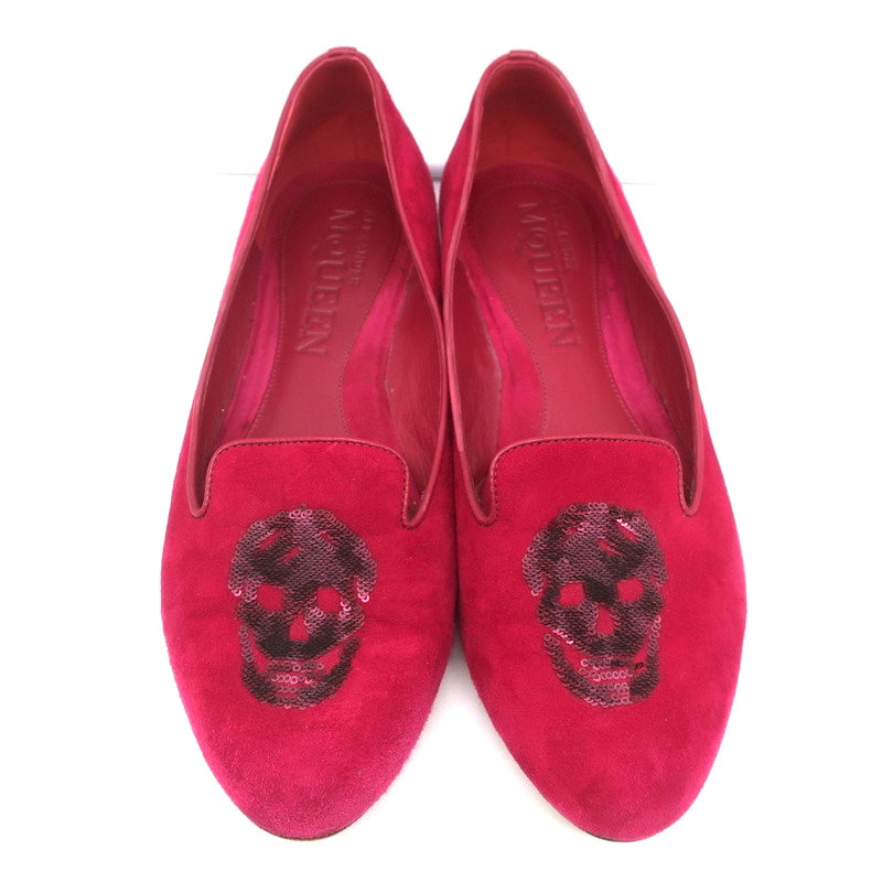 Alexander McQueen Sequin Skull Loafers Magenta Suede Size 37 Slip-On Flats product image 4, provided for visual reference