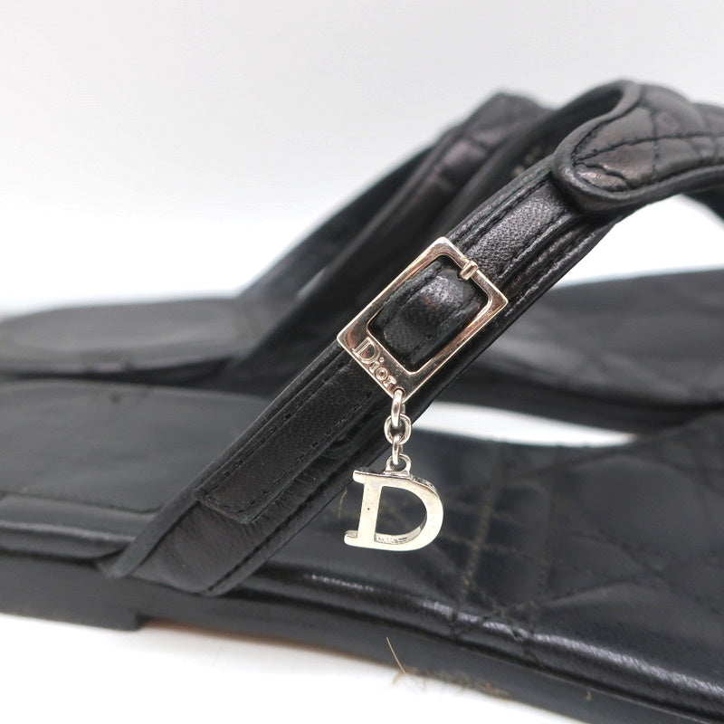 Christian Dior Cannage Thong Sandals Black Leather Size 35.5 Flat Slides product image 4, provided for visual reference and