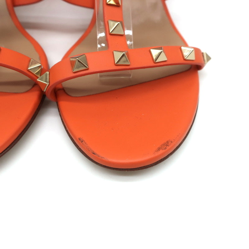 Valentino Rockstud Ankle Strap Sandals Orange Leather Size 40 Open Toe Heels NEW product image 4, provided for visual