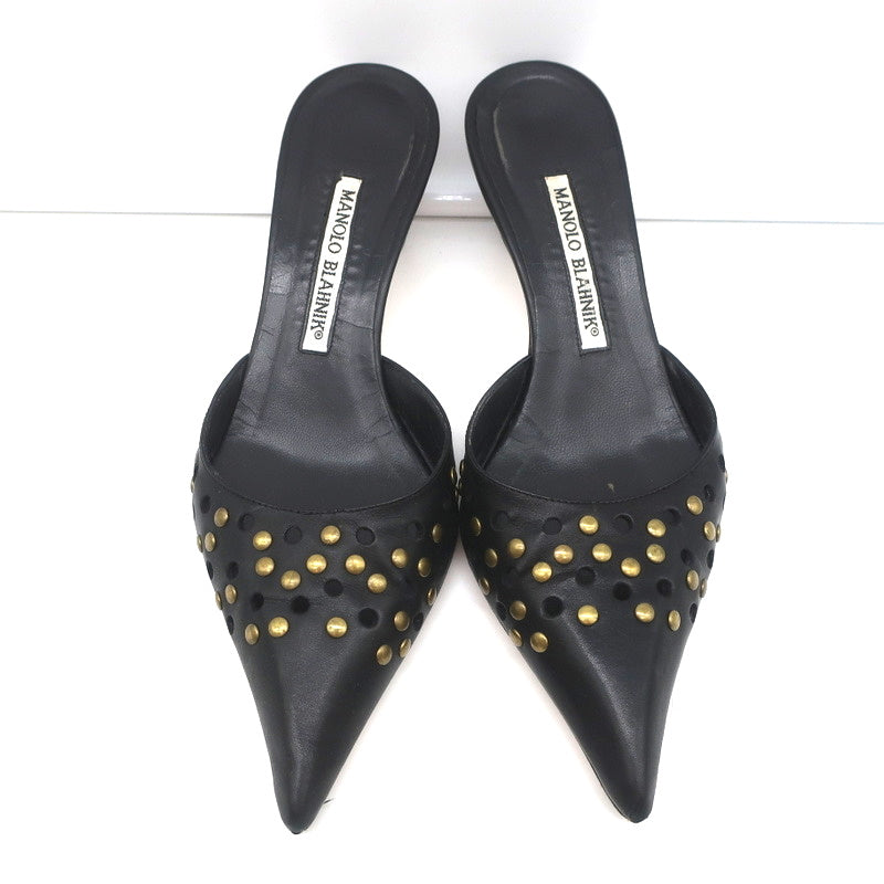 Manolo Blahnik Studded Mules Balu Black Perforated Leather Size 36.5 Kitten Heel product image 4, provided for visual
