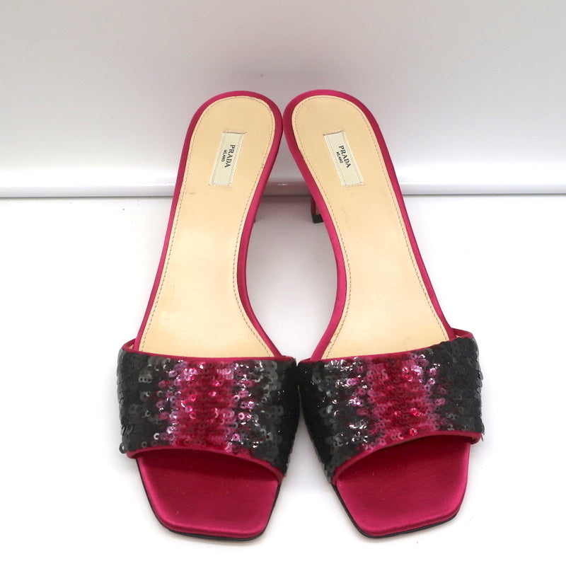 Prada Ombre Sequin Mules Fuchsia Satin Size 38 Open Toe Slide Sandals product image 4, provided for visual reference and