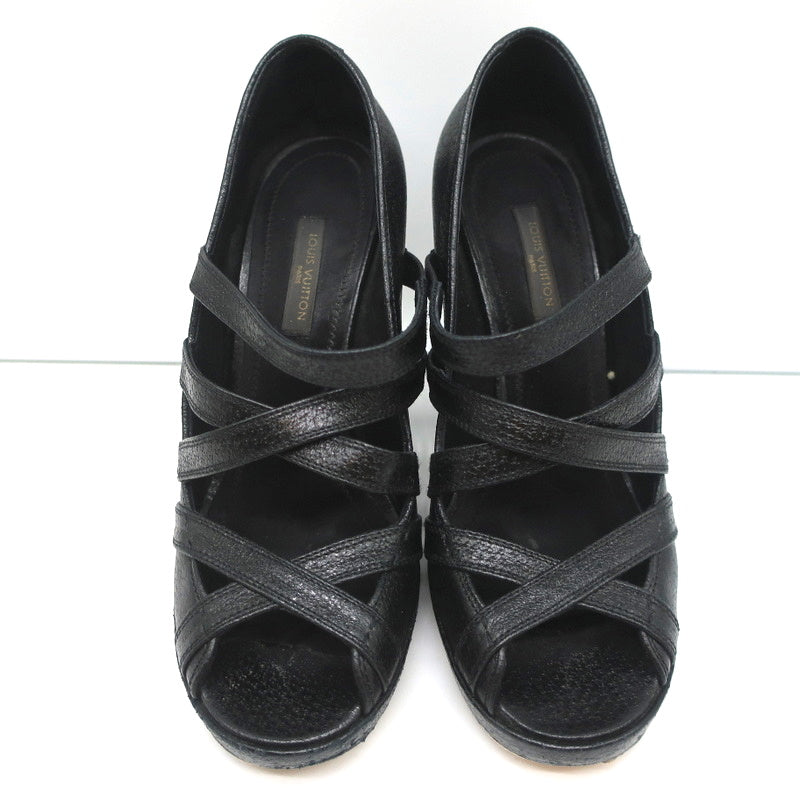 Louis Vuitton Ball Whip Crisscross Pumps Black Leather Size 35.5 Open Toe Heels product image 4, provided for visual