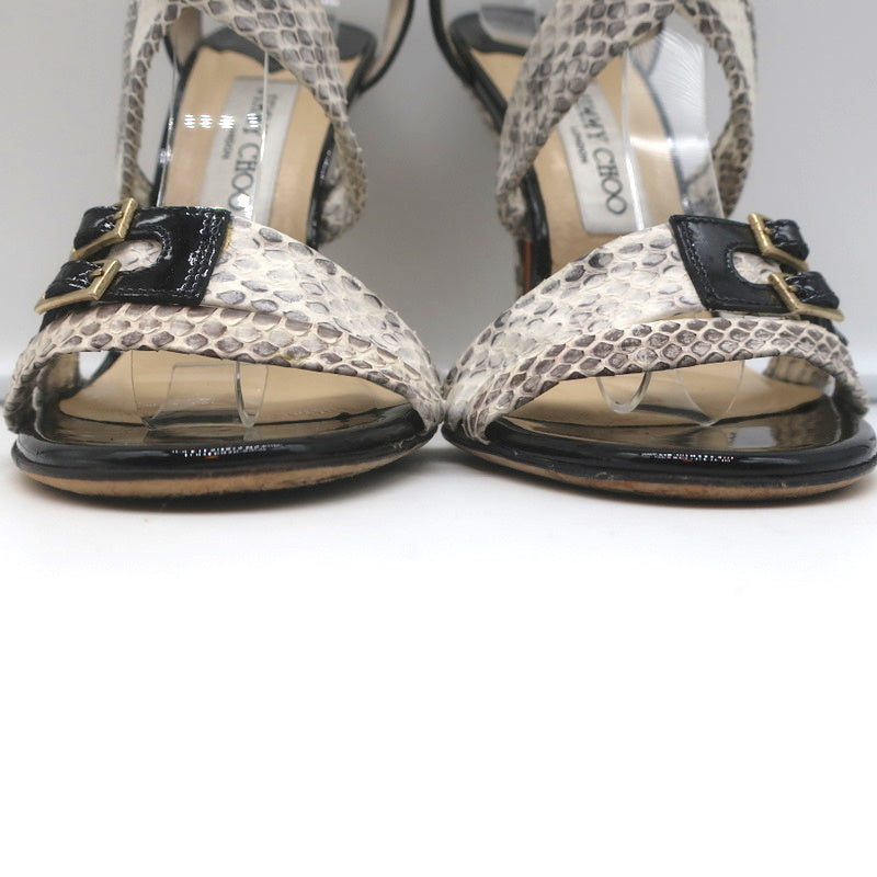 Jimmy Choo Crisscross Sandals Cream Snakeskin & Black Patent Leather Size 39 product image 4, provided for visual reference