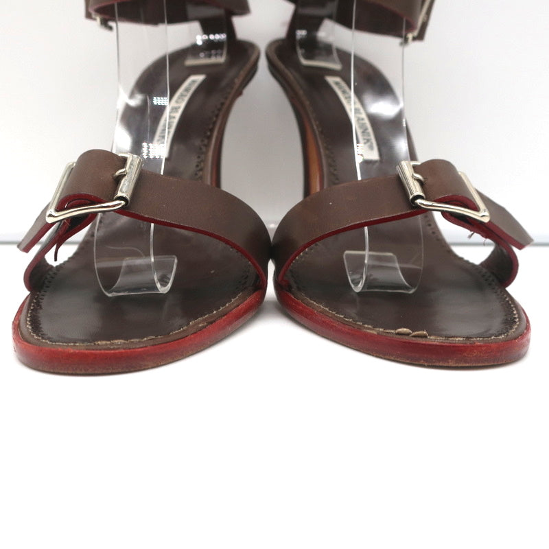 Manolo Blahnik Double Ankle Strap Sandals Dark Brown Leather Size 38.5 product image 4, provided for visual reference and