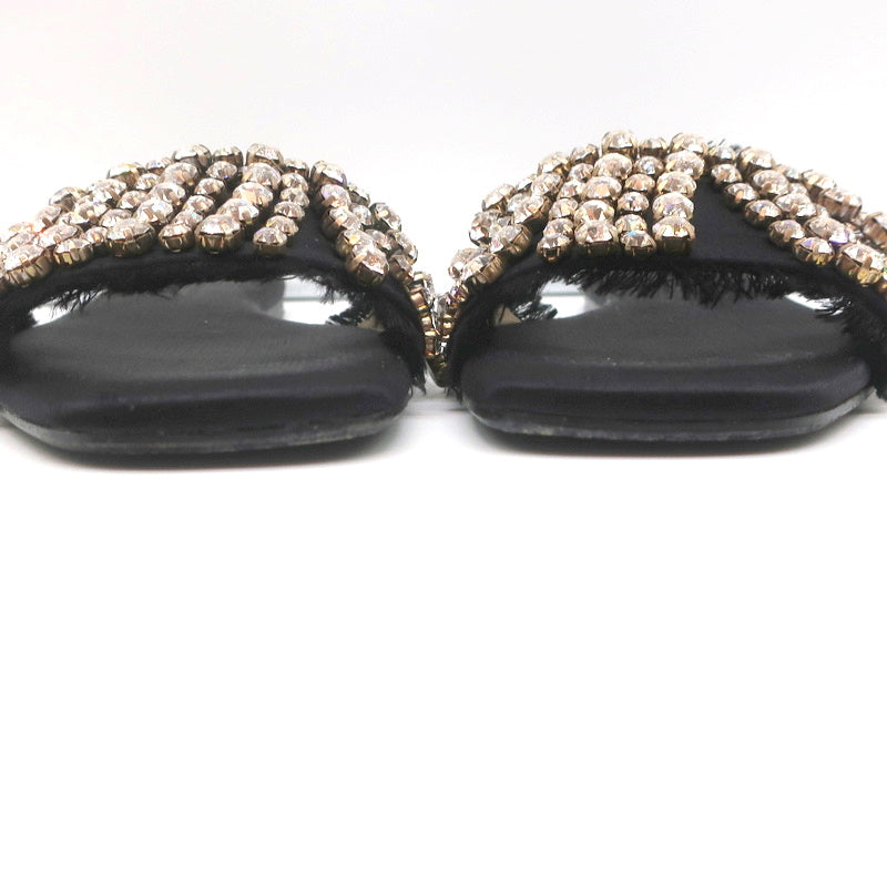 Anna Baiguera Crystal Fringe Slide Sandals Black Satin Size 38 Flat Mules product image 4, provided for visual reference and