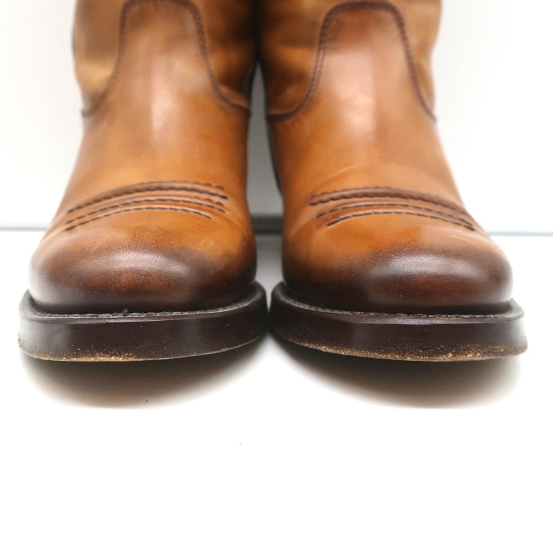 Gucci Riding Boots Brown Burnished Leather Size 37 Mid Calf Flat product image 4, provided for visual reference and product
