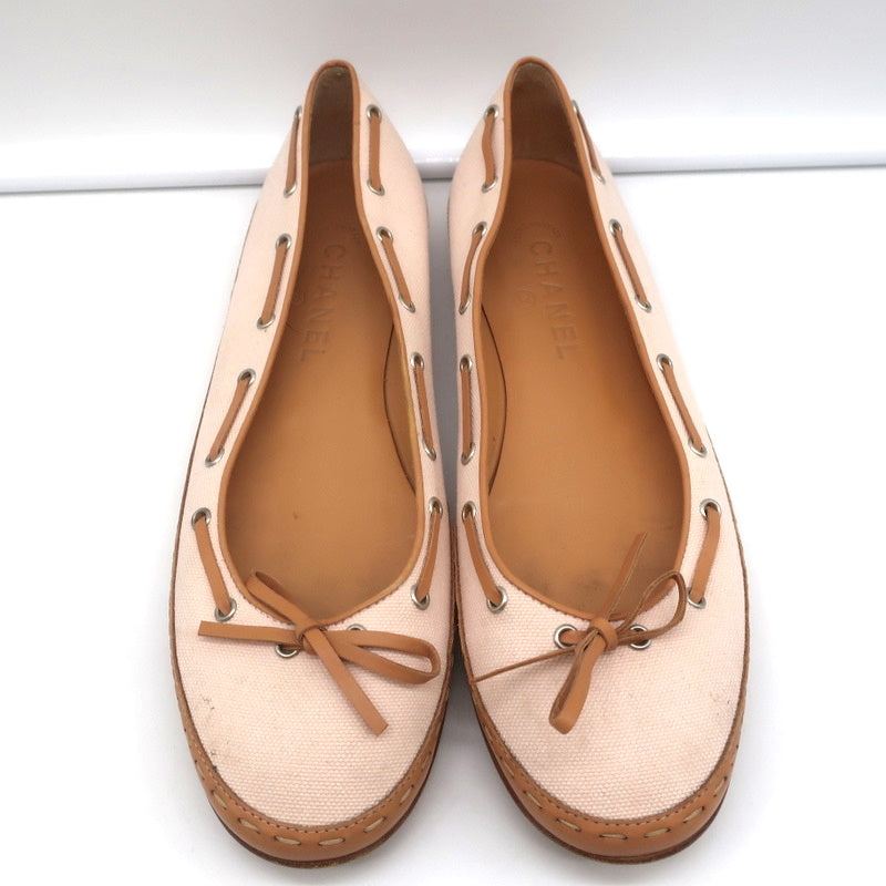 Laced Bow Ballet Flats Very Light Pink Canvas & Tan Leather Size 39.5 product image 4, provided for visual reference and