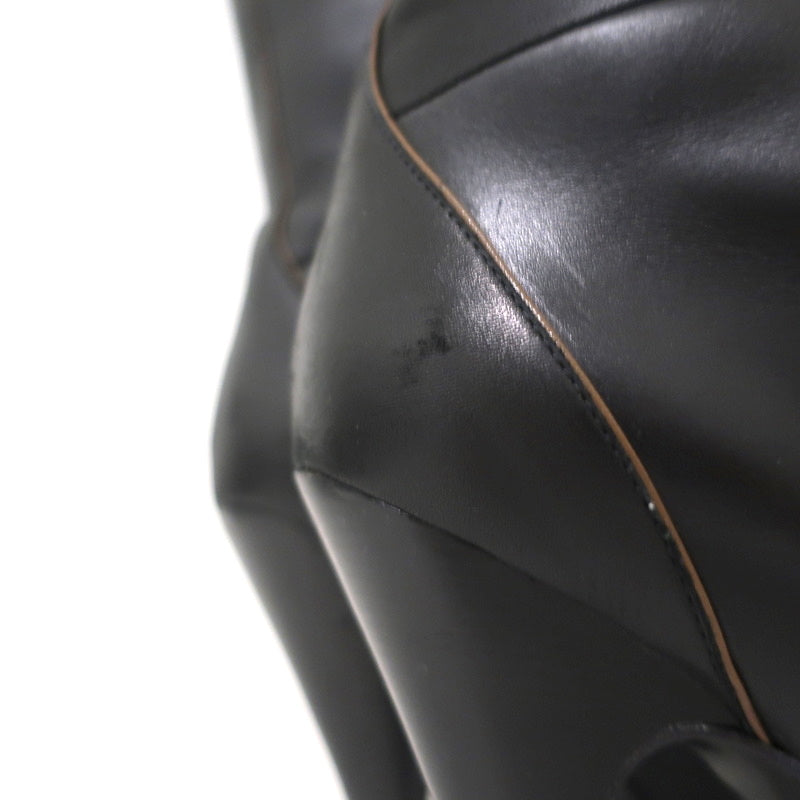 Hermes Knee High Boots Brown-Trimmed Black Leather Size 36 High Heel product image 4, provided for visual reference and