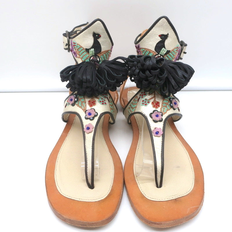 Meher Kakalia Tiki Sofia Tassel Sandals Beaded Embroidered Leather Size 41 product image 4, provided for visual reference