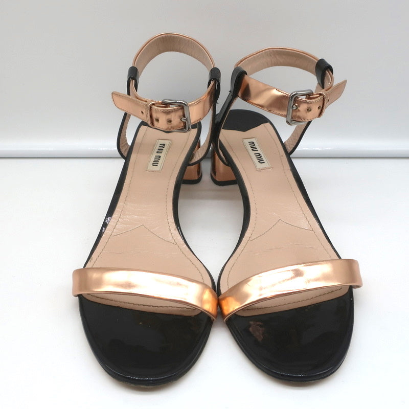 Miu Miu Bicolor Ankle Strap Sandals Metallic Rose Gold & Black Patent Size 41 product image 4, provided for visual reference