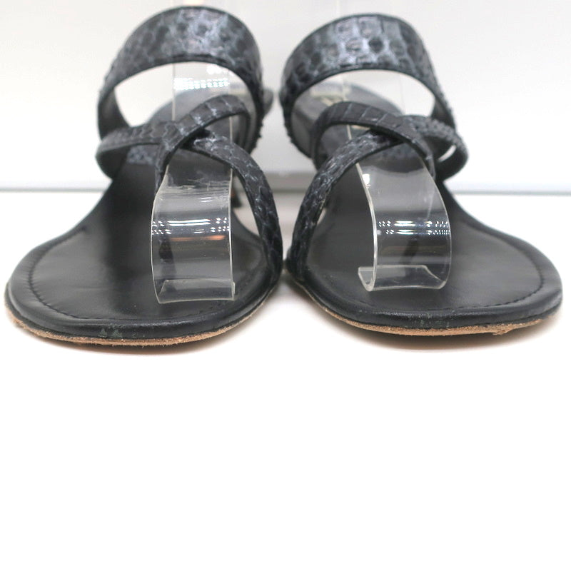 Manolo Blahnik Susa Thong Sandals Black Snakeskin Size 38.5 Kitten Heel Slides product image 4, provided for visual
