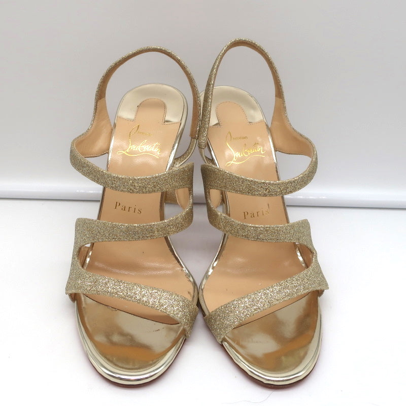 Christian Louboutin Vavazou Asymmetric Sandals Gold Glitter & Leather Size 38 product image 4, provided for visual reference