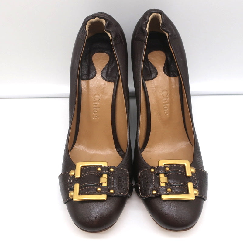 Chloe Buckle Wedge Pumps Dark Brown Leather Size 40 product image 4, provided for visual reference and product detail review