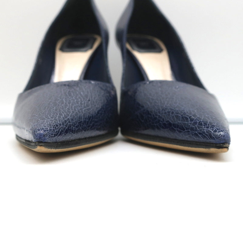 Christian Dior Songe Pumps Navy Cracked Leather Size 37 Pointed Toe Heels product image 4, provided for visual reference and