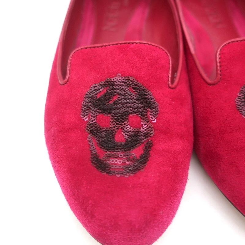 Alexander McQueen Sequin Skull Loafers Magenta Suede Size 37 Slip-On Flats product image 5, provided for visual reference