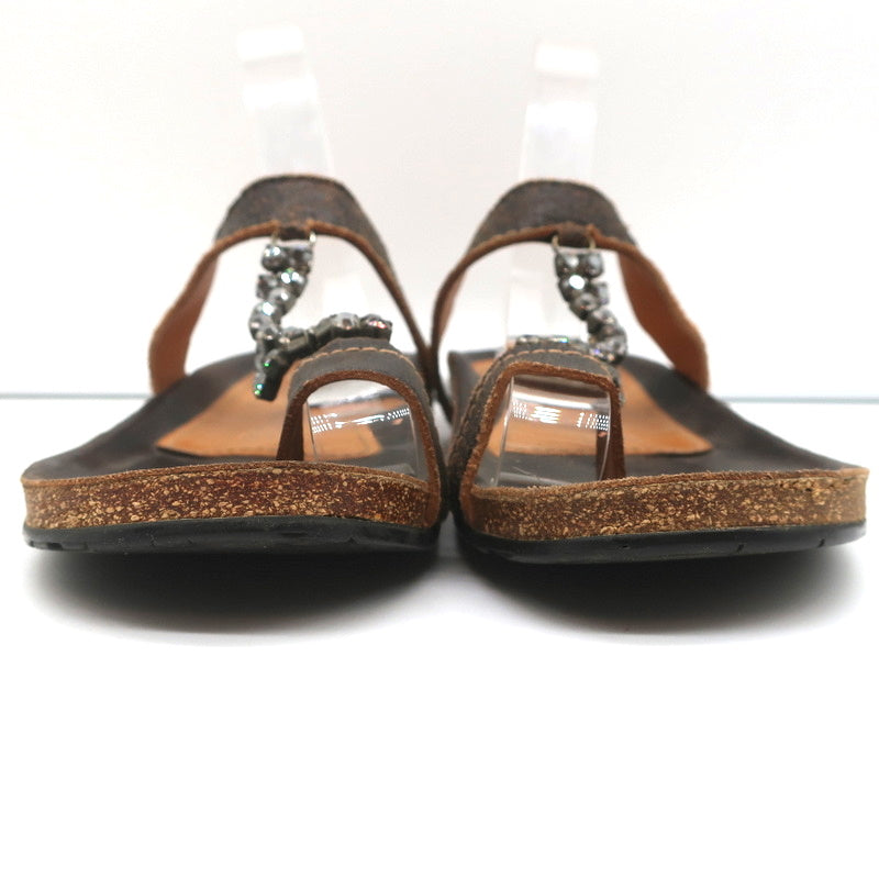 Pedro Garcia Crystal T-Strap Sandals Dark Brown Leather Size 37 Toe Ring Slides product image 5, provided for visual