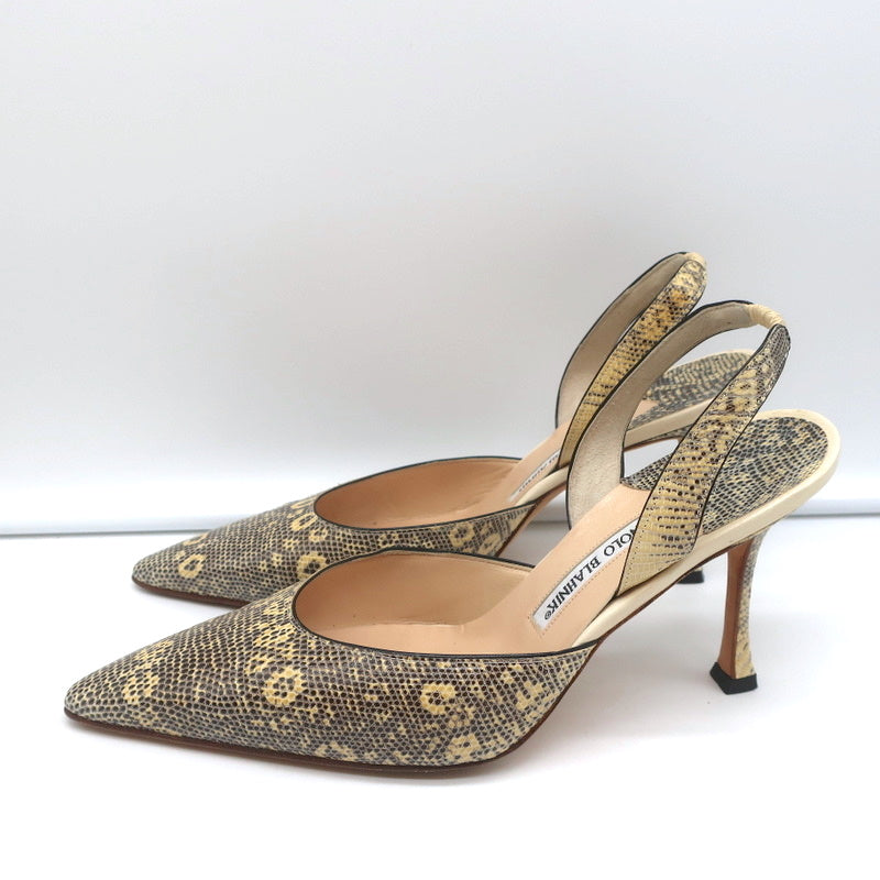 Manolo Blahnik Carolyne Slingback Pumps Ivory Lizard Size 38.5 Pointed Toe Heels product image 5, provided for visual