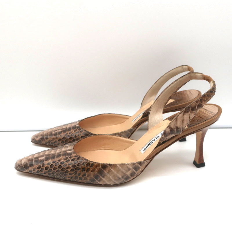 Manolo Blahnik Carolyne Slingback Pumps Brown Snakeskin Size 38.5 Pointed Toe product image 5, provided for visual reference