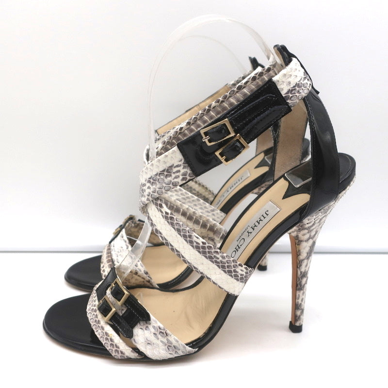 Jimmy Choo Crisscross Sandals Cream Snakeskin & Black Patent Leather Size 39 product image 5, provided for visual reference