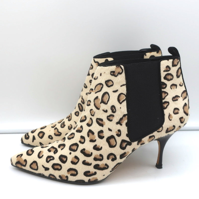 Manolo Blahnik Chelsea Booties Dildi Cream Leopard Print Calf Hair Size 38 NEW product image 5, provided for visual