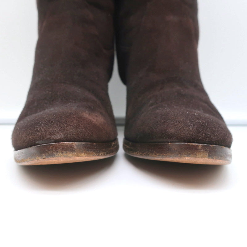 Loro Piana Mid-Heel Ankle Boots Dark Brown Leather-Trim Suede Size 37.5 product image 5, provided for visual reference and