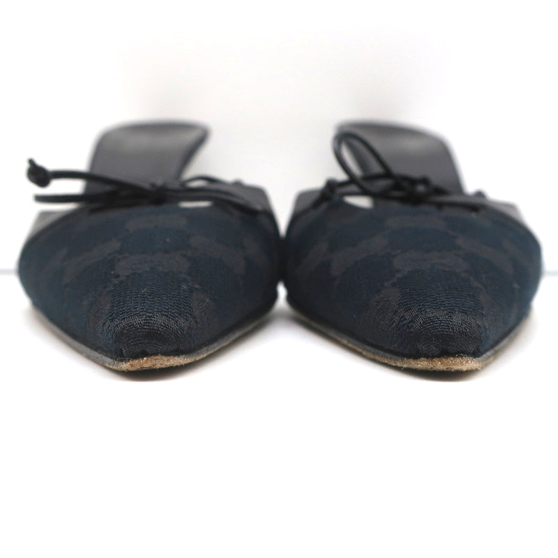 Gucci Bow Mules Black Monogram Canvas & Leather Size 8 Pointed Toe Heels product image 5, provided for visual reference and
