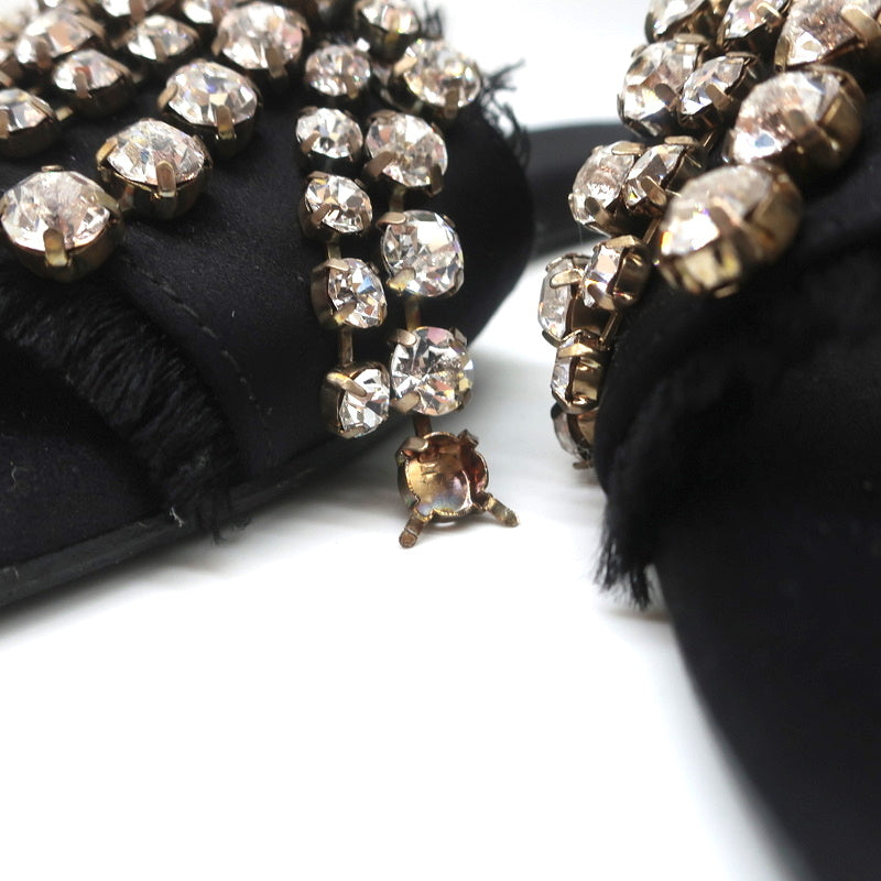 Anna Baiguera Crystal Fringe Slide Sandals Black Satin Size 38 Flat Mules product image 5, provided for visual reference and