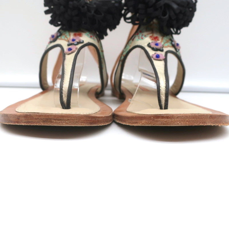 Meher Kakalia Tiki Sofia Tassel Sandals Beaded Embroidered Leather Size 41 product image 5, provided for visual reference